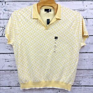JF J. Ferrar Men's MCM Cotton Jacquard Yellow Knit Polo Shirt [Size XXL] New